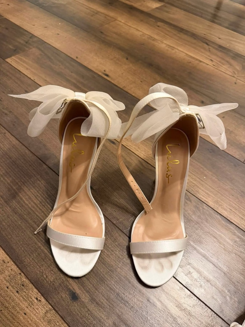 Lulu's Ivory Bow Ankle-Strap Heels